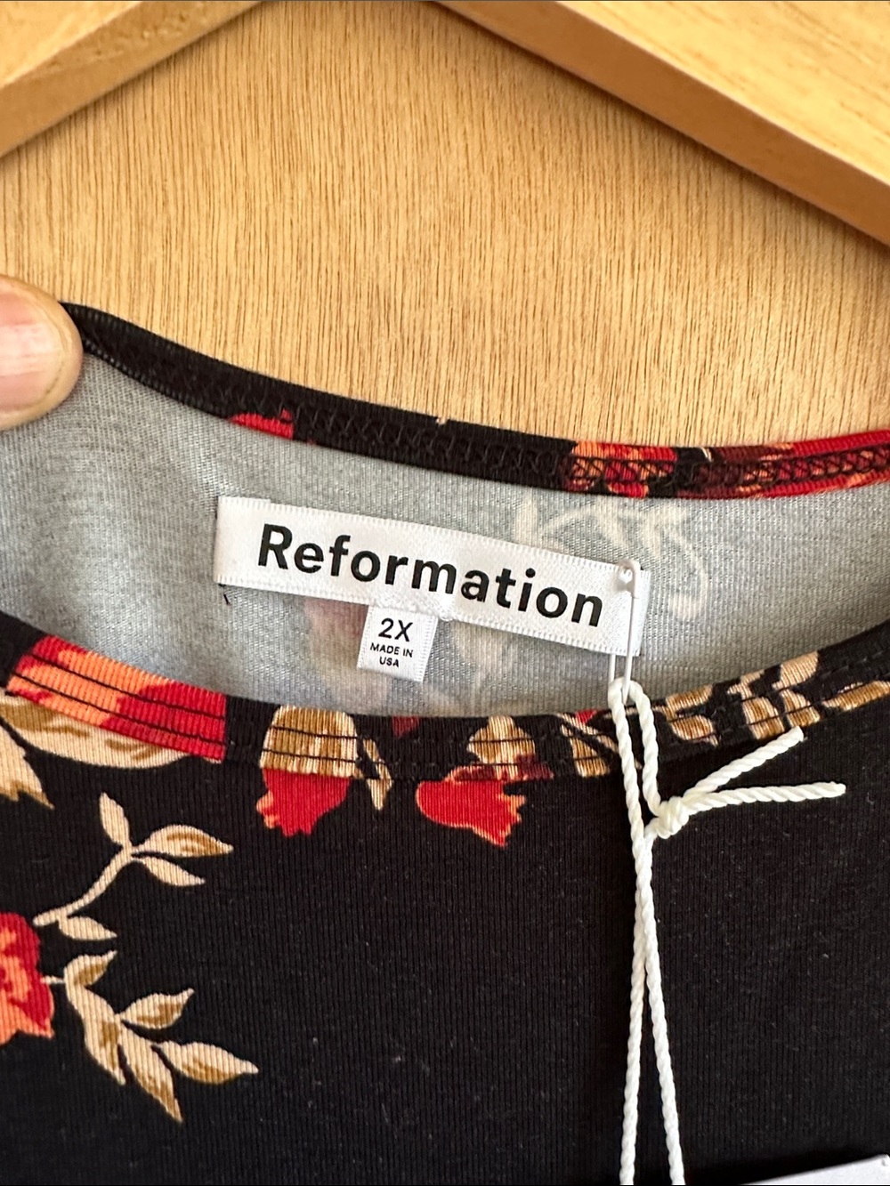 Reformation Black Maxi Dress with Red and Tan Floral Print - Picture 2 of 7